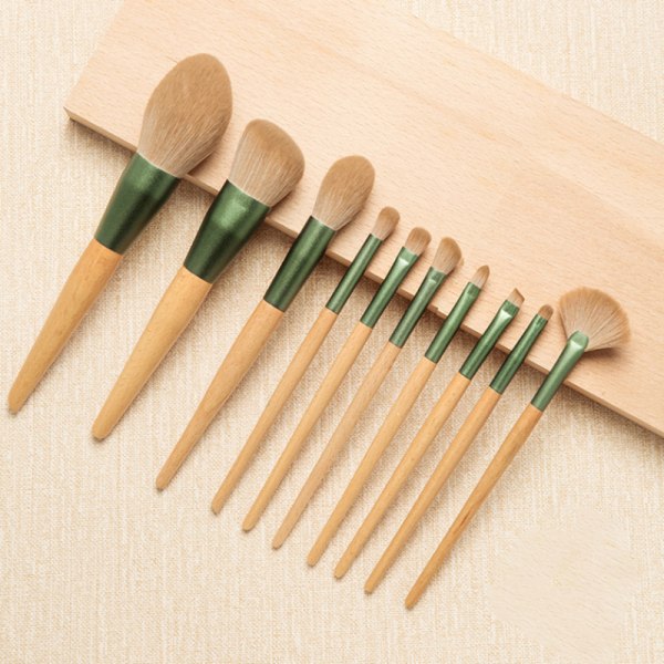 CDQ 10 st Makeup Brush Set Foundation Blusher Sminkborstar grønn veske