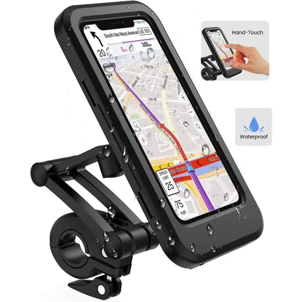 CDQ Cykeltelefonhållare, vattentät smartphonehållare med pekskärm, 360° vridbar, höjdjusterbar för upp till 6,7 tum, motorcykel till cykel, svart