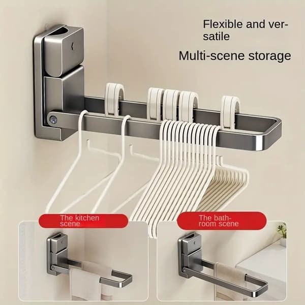 Towel Rack - Coat Rack - Hanging Coat - Towel Holder - Foldable - 90 Degree Foldable - Wall Mounted - Home - Grey