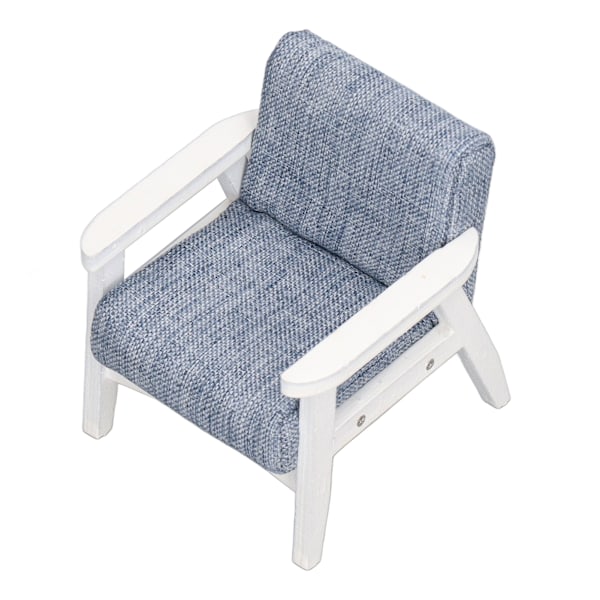 Miniatyr lenestol 1/12 skala hvit armlene blågrå stue enkelsofa dukkehusleker for dekorasjon 0.1