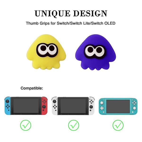 Splatoon Squid Silikone Tommelfingergreb Analogt Cover Joystick Cap til Nintendo Switch/oled/lite Controller Yellow and Blue