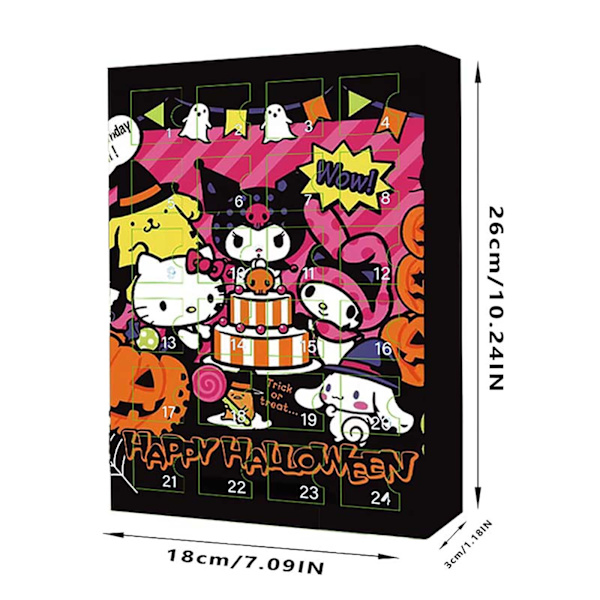 24-dels Sanrio Halloween Adventskalender 2024 med Överraskning Leksaker Julnedräkningskalender Halloween Dekoration Anime Figur Adventskalender Leksaker för Barn