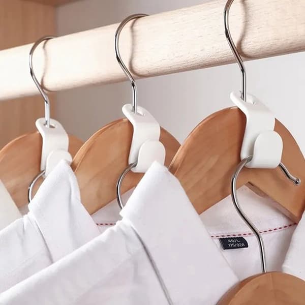 Clothes Hooks 50-pack - White Plastic - Cascade Hanging - Hanger Extension Clips - Space Saving for Wardrobe