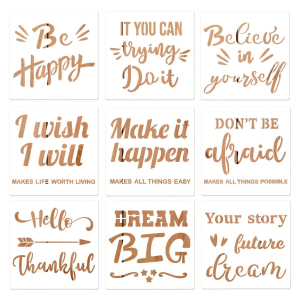 9 st inspirerande citatmallar Ritningsstencil för barn Måla på papper Väggkort att göra DIY Scrapbooking Album