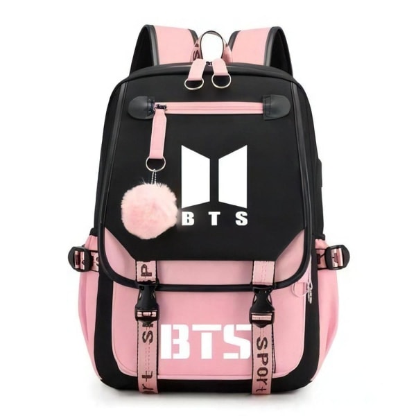 BTS Ryggsäck Barn Ryggsäckar Skolväska med USB-uttag 1 st Rosa rosa