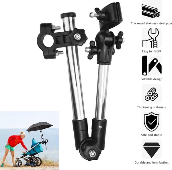 Paraplyholder - Universal Paraplyholder - Udtrækkelig Foldbar - Parasolforbindelse til Kørestol, El-scooter, Scooter, Klapvogn - 30...