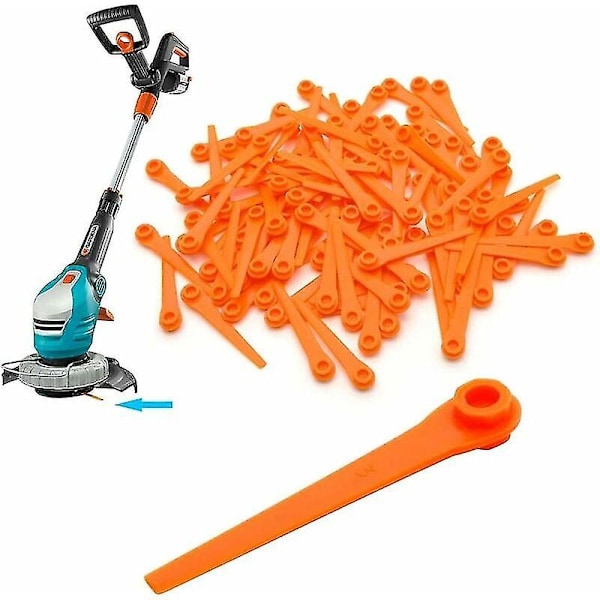 100-pak plastskæringsblade til Gardena 9823 9825 9820 9821 Trimmerblade 70mm (YSJ)