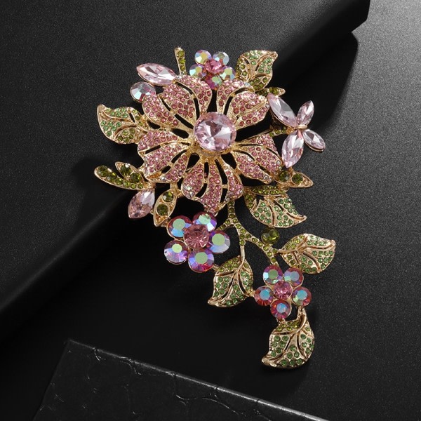 Mode personlighet elegant rosa kristall blomma brosch för kvinnor zdq