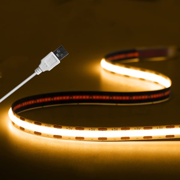 USB LED TV-bakgrundsbelysning, 400LED Varmvit 3000K Dimbar LED-list 5V, CRI90+ COB LED-list LED-list Ljuskedja 1M 1M