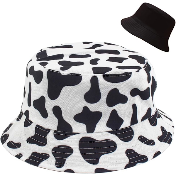 Sød bucket hat strand fiskerhatte til kvinder, vendbar dobbeltsidet slid Cow