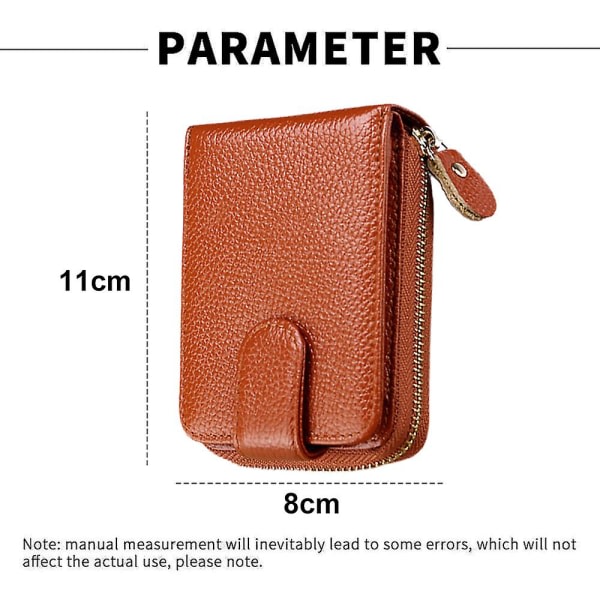 Korthållare plånbok för kvinnor/män, liten läder dragkedja Kortfodral etui med ID-vindu, 11*8*4cm brun
