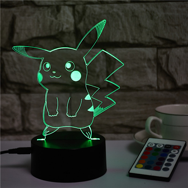 Pikachu 3D Liten Nattlampa LED-lampa Kreativ Färgglad Touch Fjärrkontroll (YSJ)