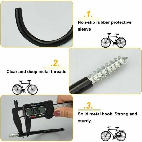10-pack sykkelkrokar Cykellagringskrokar Stor kapasitet sykkelkrokar Sykkelkrokarsett - Svart - For vegg- eller takmontering