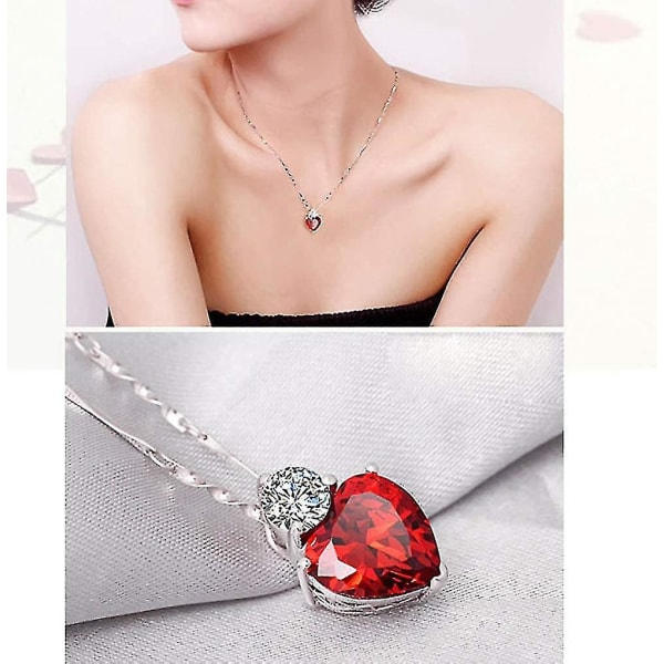 Drottning av hjärtan Halsband 925 Sterling Silver Kedja Rött Hjärta Leksak Prinsessan Tillbehör Smycken Alla hjärtans present till henne (röd)
