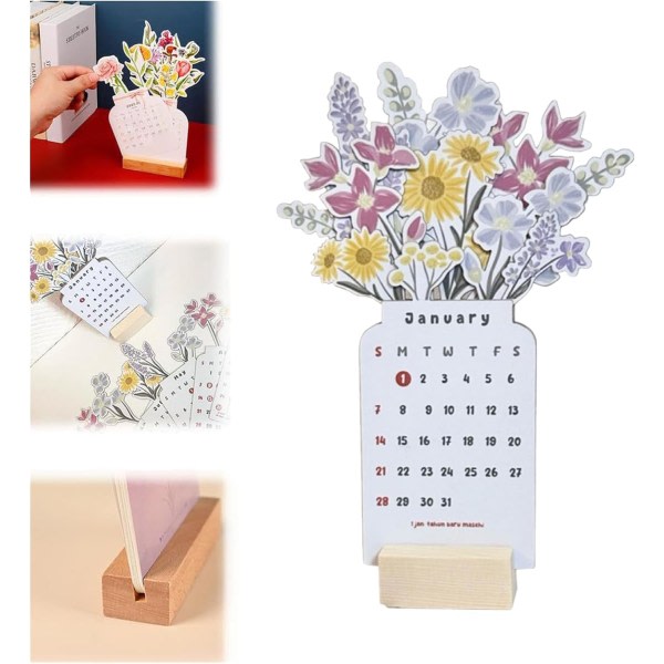 4\" x 8\" 2024 Bloomy Flowers Skrivebordskalender, Kreativ Blomster Liten Skrivebordskalender, 2024 Blomster Skrivebordskalender Planlegger, Månedlig Skrivebordsplanlegger