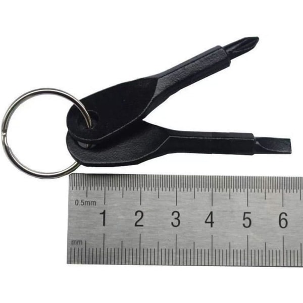 CDQ 2 stykker miniskruvmejslar nyckelringficka i rostfritt stålverktøy platt og kors, sølv og svart