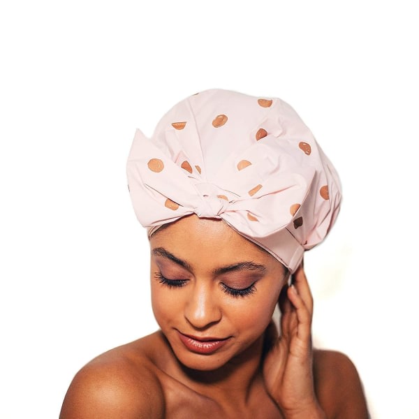 Lyxig cap for kvinder, vandtäta badmössor, återanvändbar duschmössor, multifunktionel cap, hovedbonader for hembadrum Blush Dot