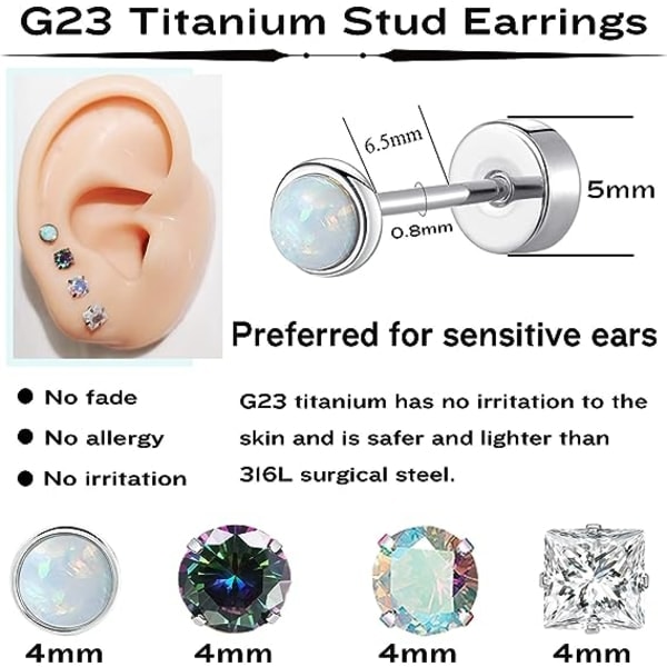 Titan øreringe til kvinder G23 titan øreringe til følsomme ører Hjerte Opal Pearl Cubic Zirconia Hypoallergen 20G øreringe med flad ryg