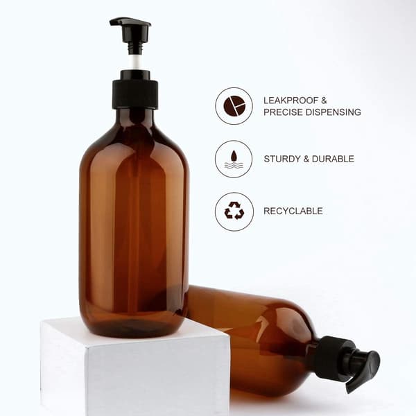 Soap Dispenser - Refillable - PP5 Plastic Brown with Pump - For Kitchen and Bathroom - 500 ml - Brown - 2 pieces
