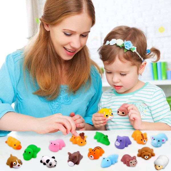 18 stk. Mochi Squishy Legetøj - Mini Jungle Dyr Squishies - Bløde Squeeze Fidget Legetøj - Kawaii Stress Relief - Festpose Fyld - Fødselsdagsfest Favors