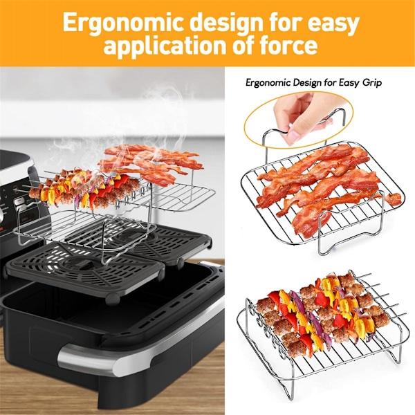 2 KPL Air Fryer -teline, Air Fryer -kaksoistasoteline, Monitoimiset Air Fryer -lisätarvikkeet, Grilliteline 5 vartaalla
