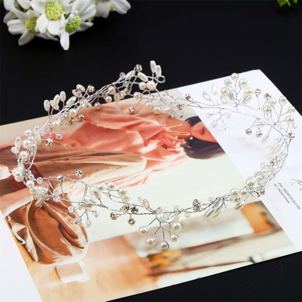 CDQ 50 cm hårtråd bröllopshår smycken hårtråd pärla med kristall pannband för kvinnor och flickor