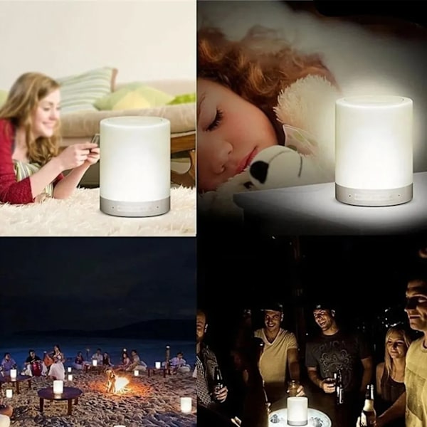 Bluetooth-högtalare med pekkontroll, uppladdningsbar, bärbar, smart, liten högtalare med färgglada lampor för hemmet, vit