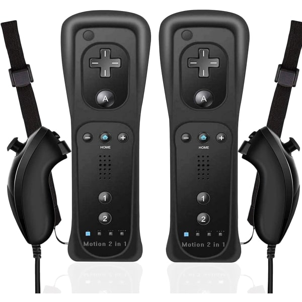2 stk 2-i-1 fjernkontroll for Wii med Motion Plus og Nunchuck,