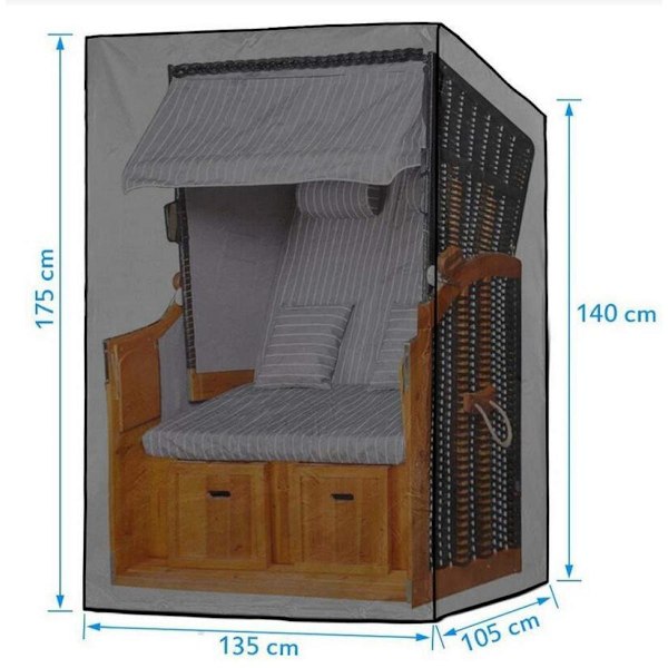 Strandkorgsskydd Vintertåligt Överdrag för Strandkorg, Kraftigt 420D Oxfordtyg Vattentätt och UV-Beständigt Strandkorgsskydd 135*105*175-140cm