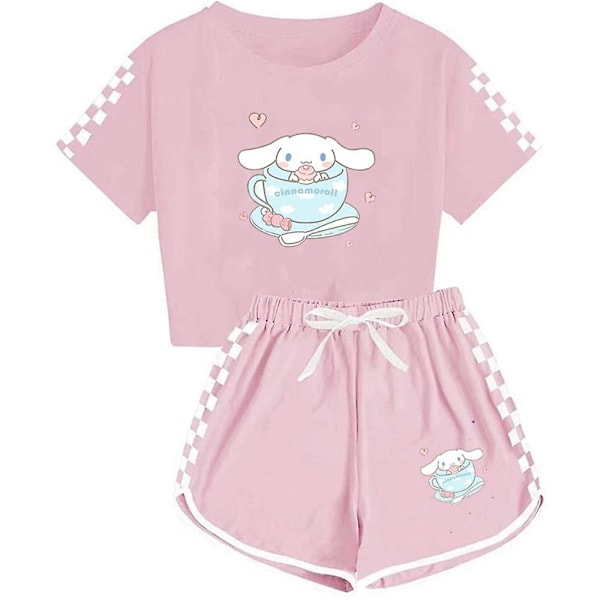 5-14 vuotiaille tytöille Cinnamoroll treeniasu söpö sarjakuva anime lyhythihainen t-paita + shortsit setti rento urheiluvaatteet vaatteet[HK] Pinkki Pink 9-10 Years