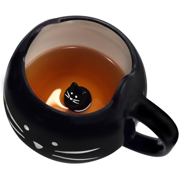 Sød keramisk katte kaffekop 12 oz Katteelskere Kitty Te krus Gave til kvinder Piger Sort