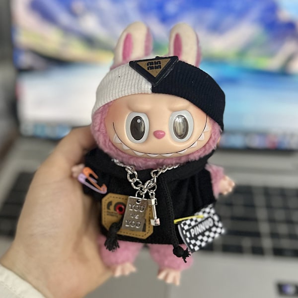 (Endast Kläder) 17 cm Hänge Blind Box Macaron Labubu Labubu Time to Chill Dockkläder