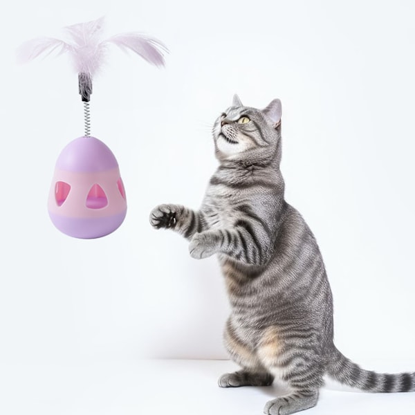 Kattegodbid Dispenser Legetøj med Fjeder Interaktivt Forhindrer Væltning Kat Langsom Foder Puzzlespil Pink Purple