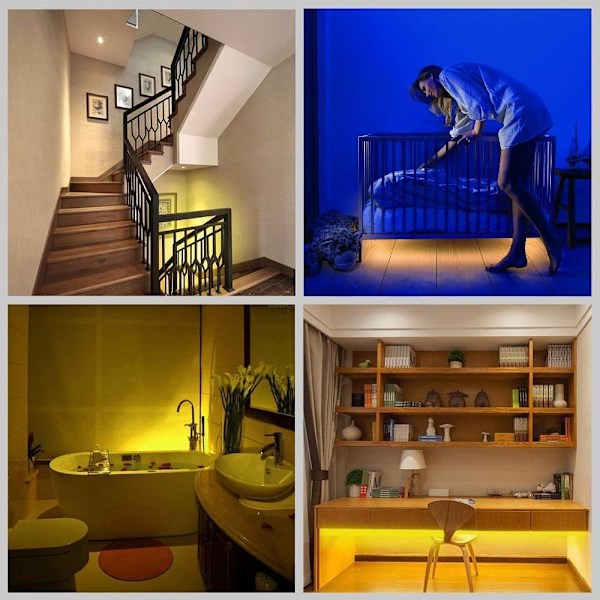 Sensor Garderobelys, 2M LED Strip Lys Natlys, 6000K Varm Hvid, Automatisk Tænd/Sluk, Batteridrevet