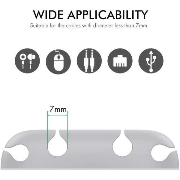 CDQ 3-pack sladdhållare för skrivbord, stark självhäftande sladdhållare (GRÅ)