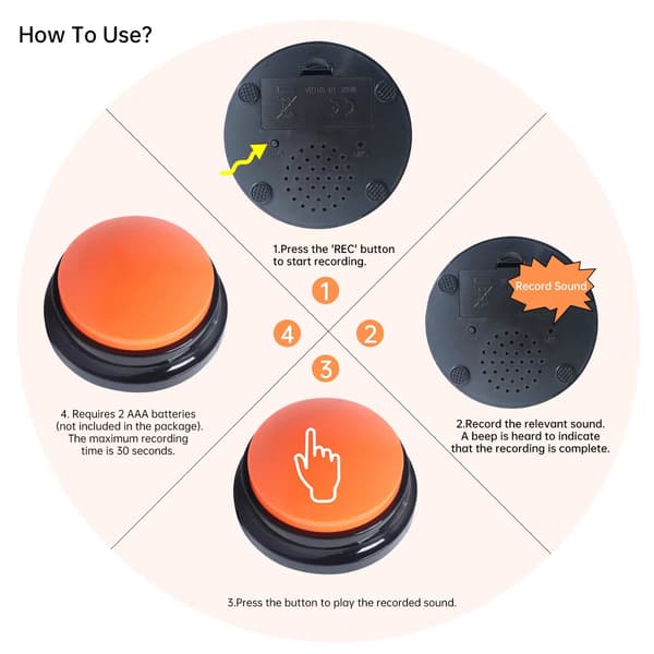 30 Second Recordable Talking Button, Interactive Pet Trainer & Office Prankster, Easy-to-Use Voice Recording Button for Endless Fun