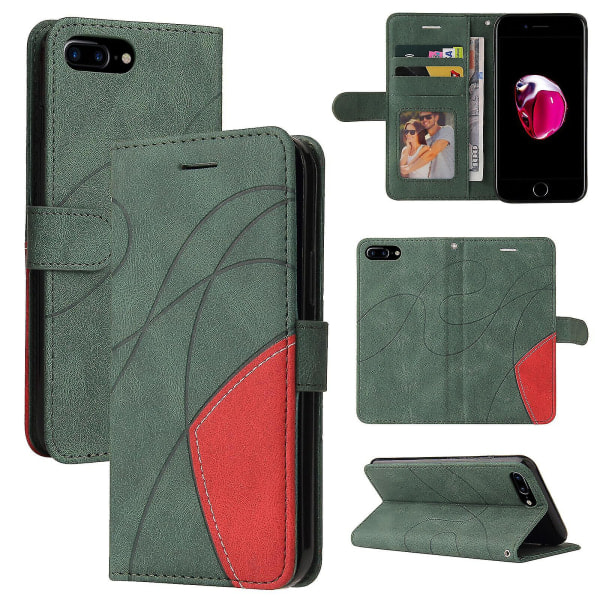 Kompatibel med Iphone 8 Plus/kompatibel med Iphone 7 Plus Cover Kort Pu-hållare Läder Cuir Plånbok Flip Cover - Grön null ingen
