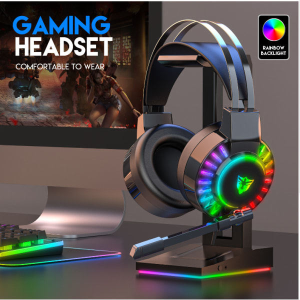 Spilleheadset med mikrofon til PS4 PS5 Xbox One PC, RGB Stereo Gamin
