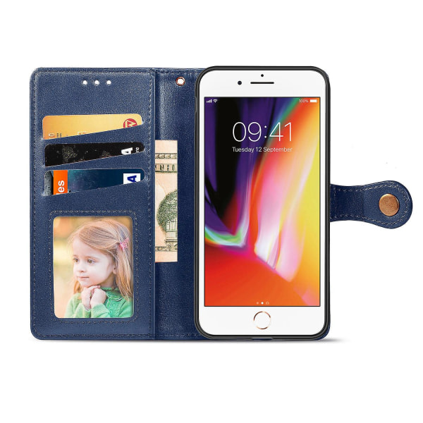 Veske til Iphone Se 2020/8/7 Etui Cover Retro Flip Wallet Magnetic Bumper Flip Pro Tective - Blå null ingen