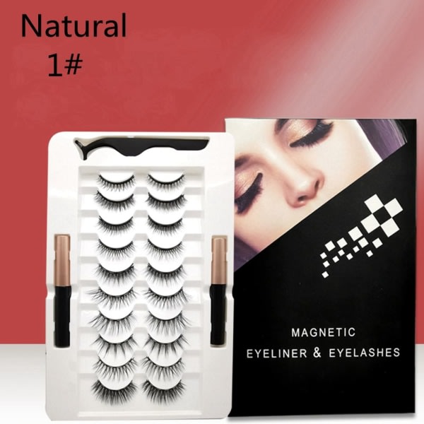 10 par magnetiske øyenvipper Eyeliner Liquid & Pinsett Set