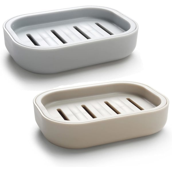 CDQ 2 stk såpekopp, såpeholder, plastavløpsskåler, hold såpe tørr, for baderom (grå-blå & kaki) farge 1