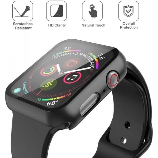 2-PACK Apple Watch 44mm Stødabsorberende Skal 9H Hærdet Glas 2in1 Sort 44mm
