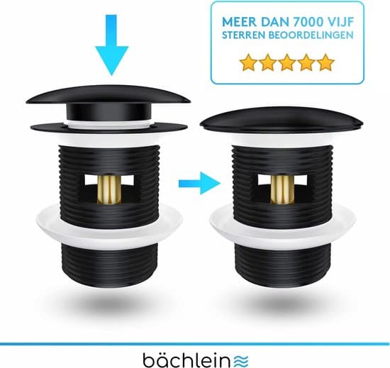 Pop-up servantil med overløp, Click-Clack avløpsventil i messing, Universell G 1 1/4 servantavløp for baderom, matt sort