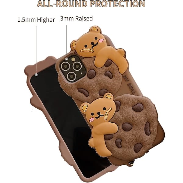 Etui til Iphone 12mini etui Söt Med Nyckelring Kawaii Telefonfodral 3d Cartoon Bear Cookie Iphone etui Mjukt Silikon Stötsäkert Protec null ingen