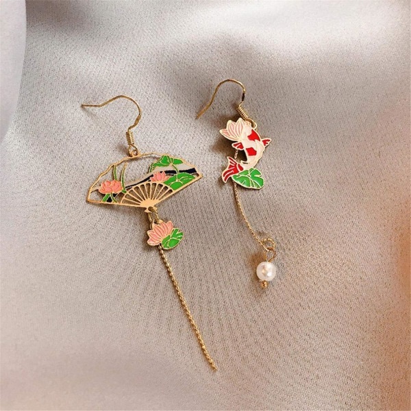 Asymmetriska Fläktörhängen Sektor Drop Earrings Små Fläkt Dingle Örhängen Söta Retro Etniska Pretty Stud örhängen