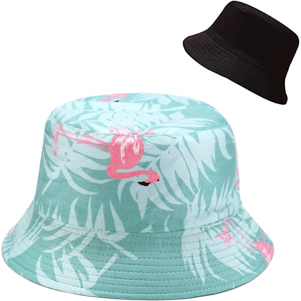 Söt bucket hat strandfiskarhattar för kvinnor, vändbar dubbelsidig användning Flamingo