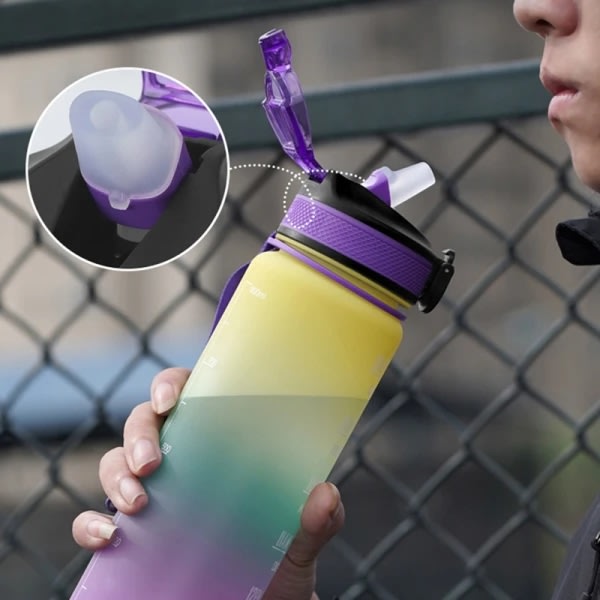 Vandflaske Sport Drikkekop Plast Vandkop 1000ML - på lager Yellow&Purple