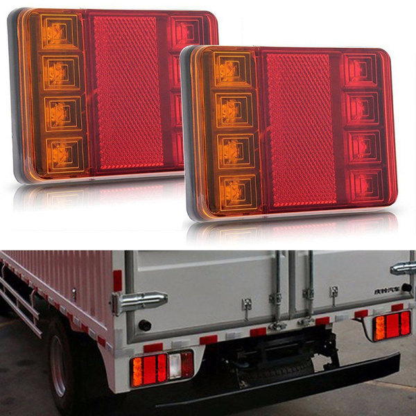 2st Vattentät 8 LED Trailer Light Baklampa 12V DC Bil T Röd 2st