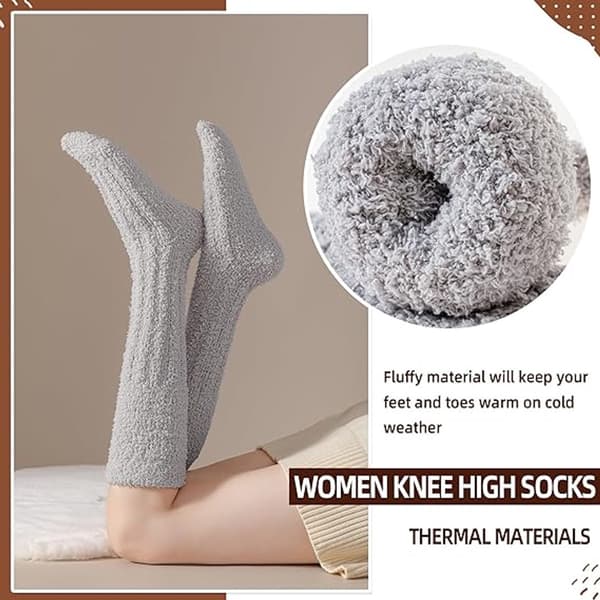 Pair, Socks, Knee-highs, Warm, Fluffy Fleece Socks, Women's Socks - Warm Winter Socks