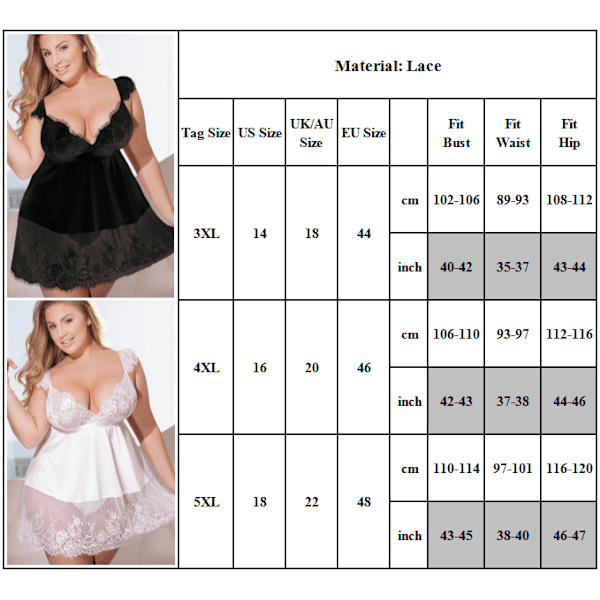 Dame Sexy Kostyme Perspektiv Fristelse Kort Skjørt Pyjamas Svart Black 5XL